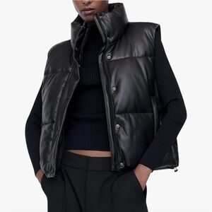 Women’s faux leather puffer vest